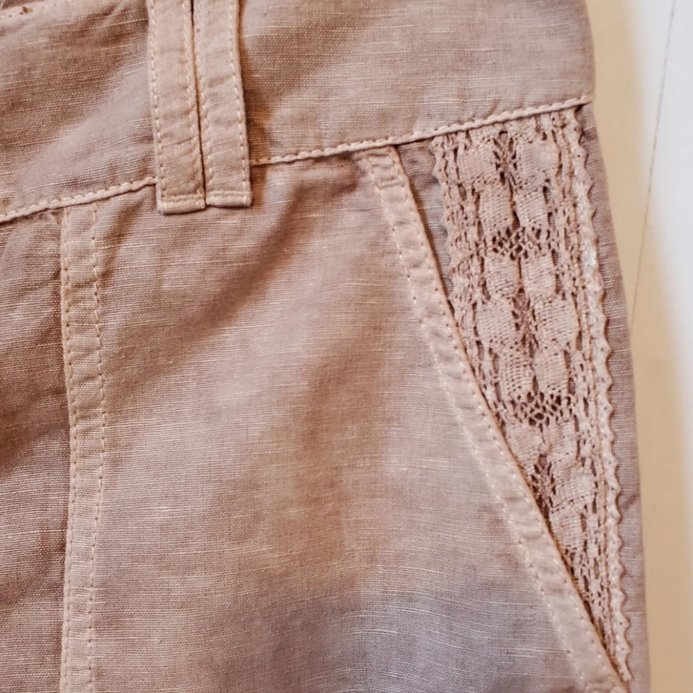 $FINAL$ NWOT Sundance Organia Cotton Linen Blend Convertable Pants Lace Trim - Picture 3 of 10